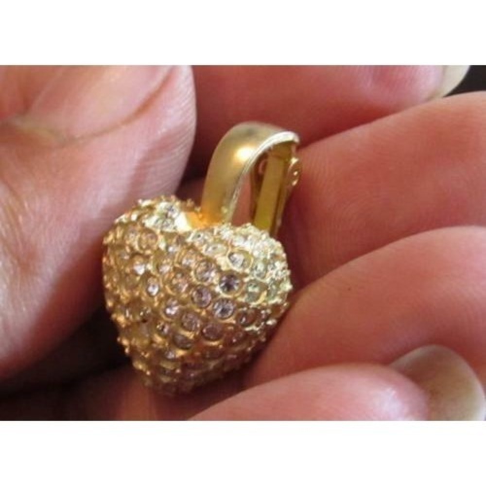 Vintage Gold Plated RHINESTONE HEART Clip Pendant ENHANCER 4 Pearl Bead Necklace - Picture 2 of 5